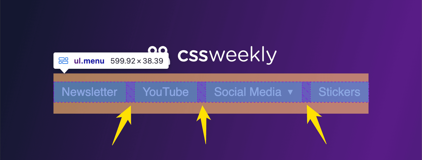 A screenshot of a navigation menu showcasing gaps between menu items.