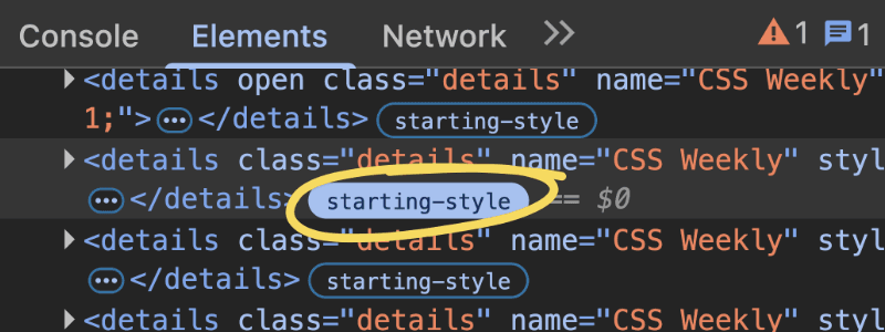 How to debug @starting-style at-rule in Chrome DevTools