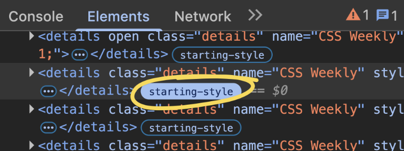 How to debug @starting-style at-rule in Chrome DevTools