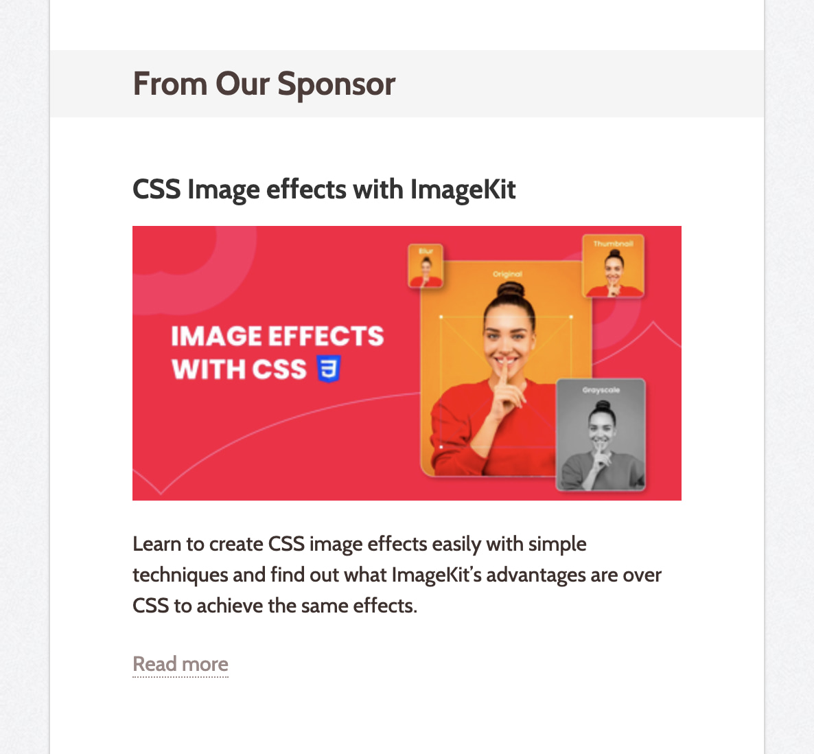 CSS Weekly - Sponsorship ad example